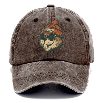 Oregon Beaver wearing Portland beanie with pom pom and wayfarer sunglasses - Classic Cap - Brown