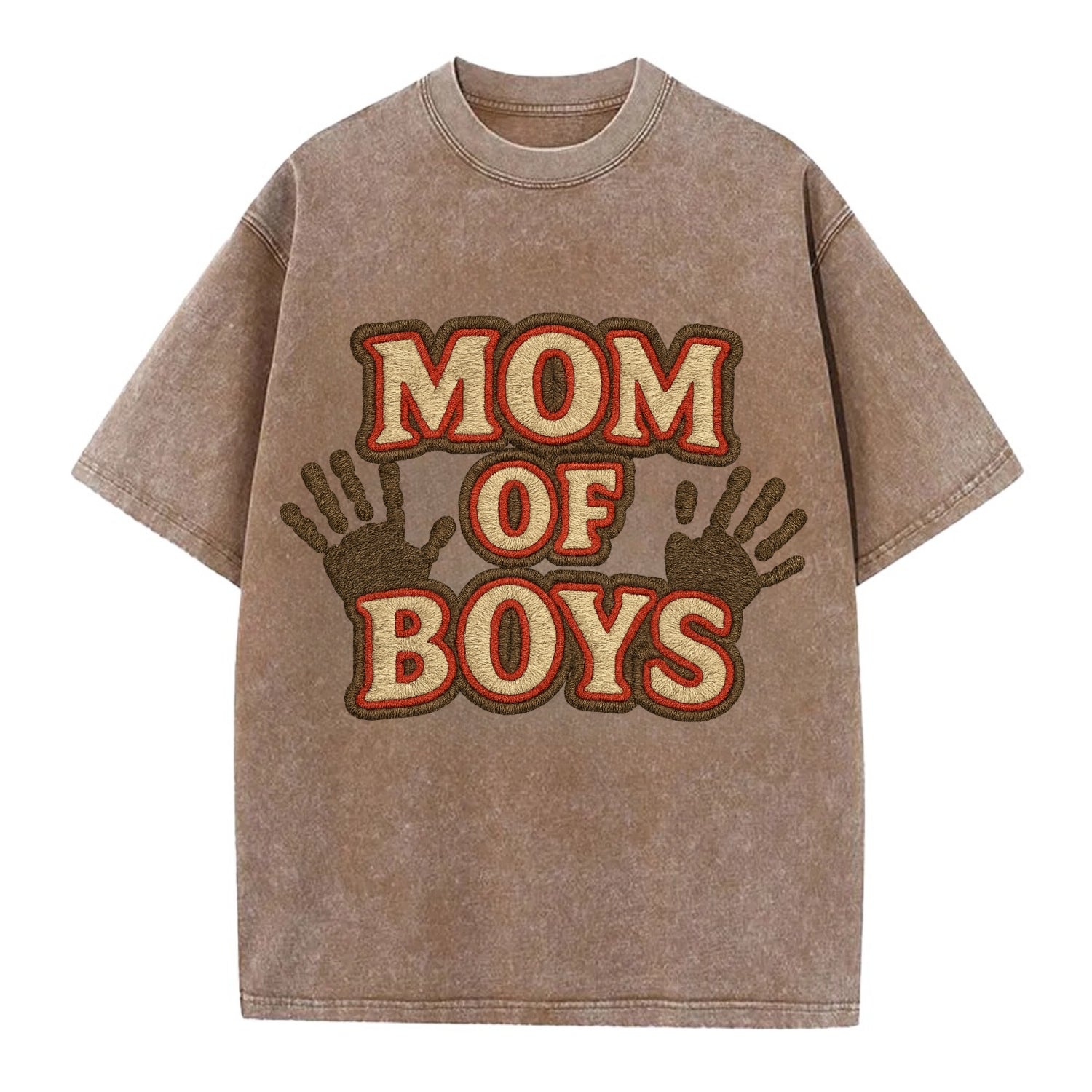 Mom Of Boys  - Vintage T-shirt - Brown