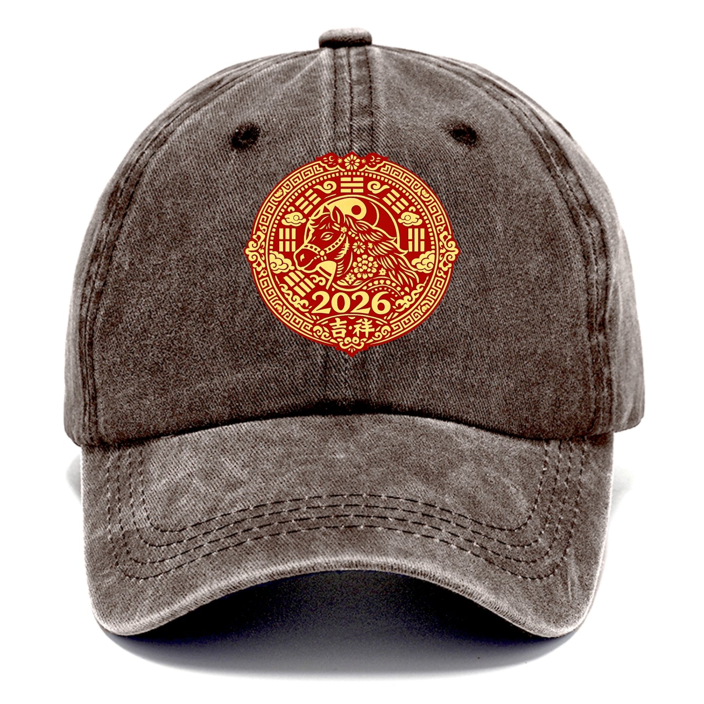 LUCKY HORSE MEDALLION | Circular medallion with horse profile | Intricate Chinese - Classic Cap - Brown