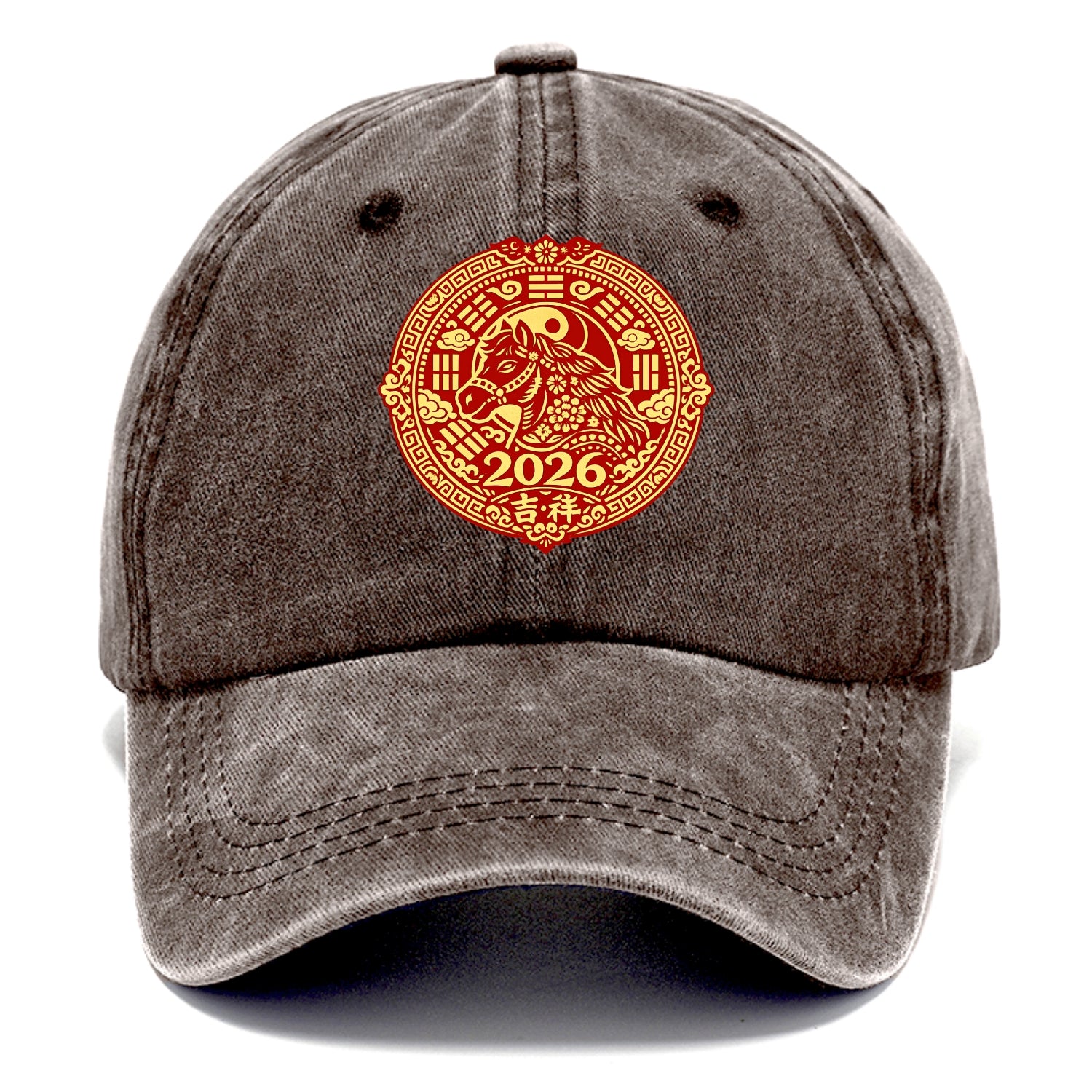 LUCKY HORSE MEDALLION | Circular medallion with horse profile | Intricate Chinese - Classic Cap - Brown