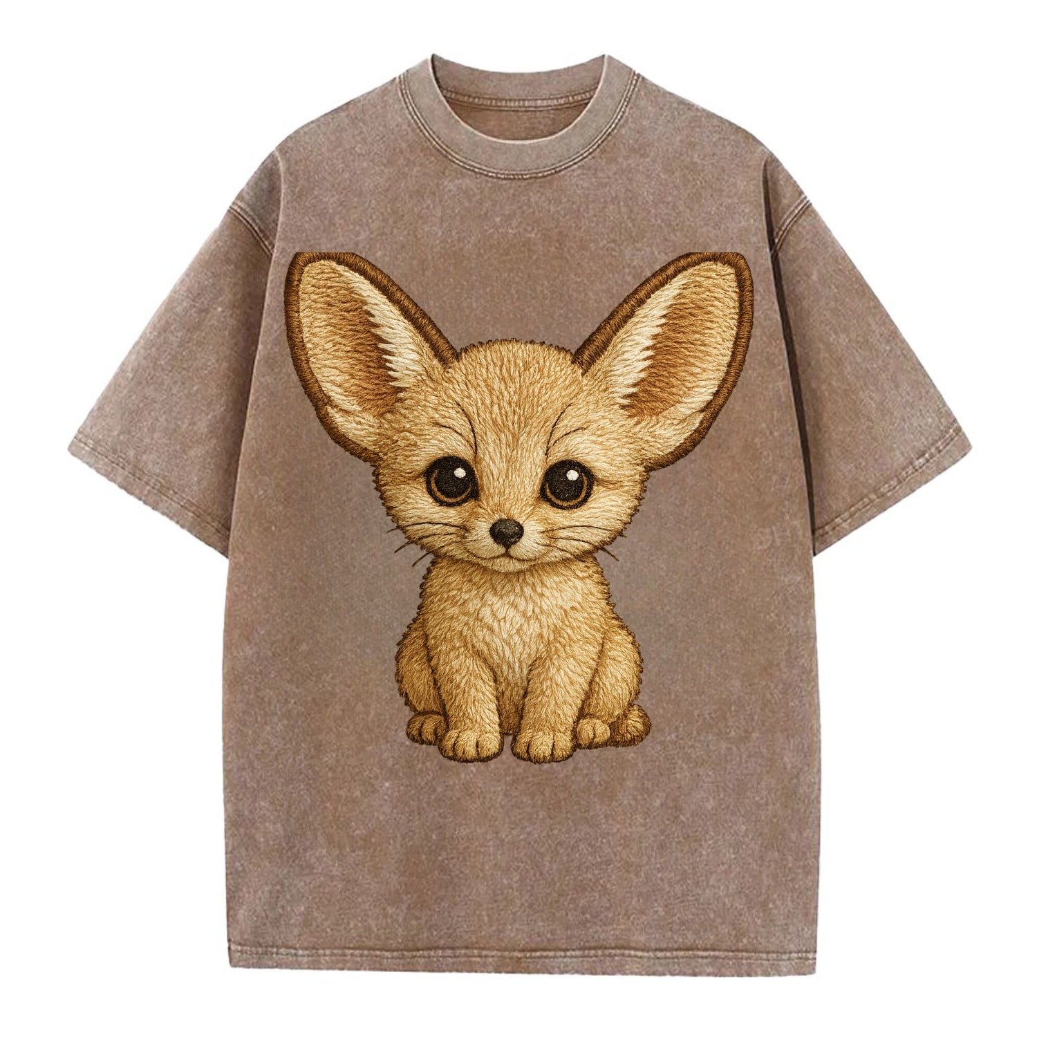 Baby Fennec Fox - huge ears, cream fur, large dark eyes, front-facing, desert baby - Vintage T-shirt - Brown