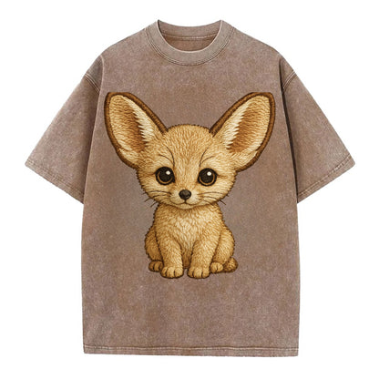 Baby Fennec Fox - huge ears, cream fur, large dark eyes, front-facing, desert baby - Vintage T-shirt - Brown