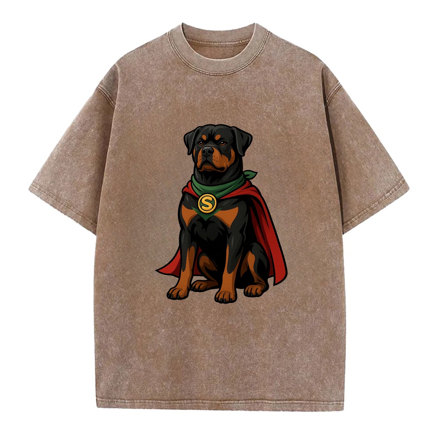 Rottweiler Strong Hero  - Vintage T-shirt - Brown