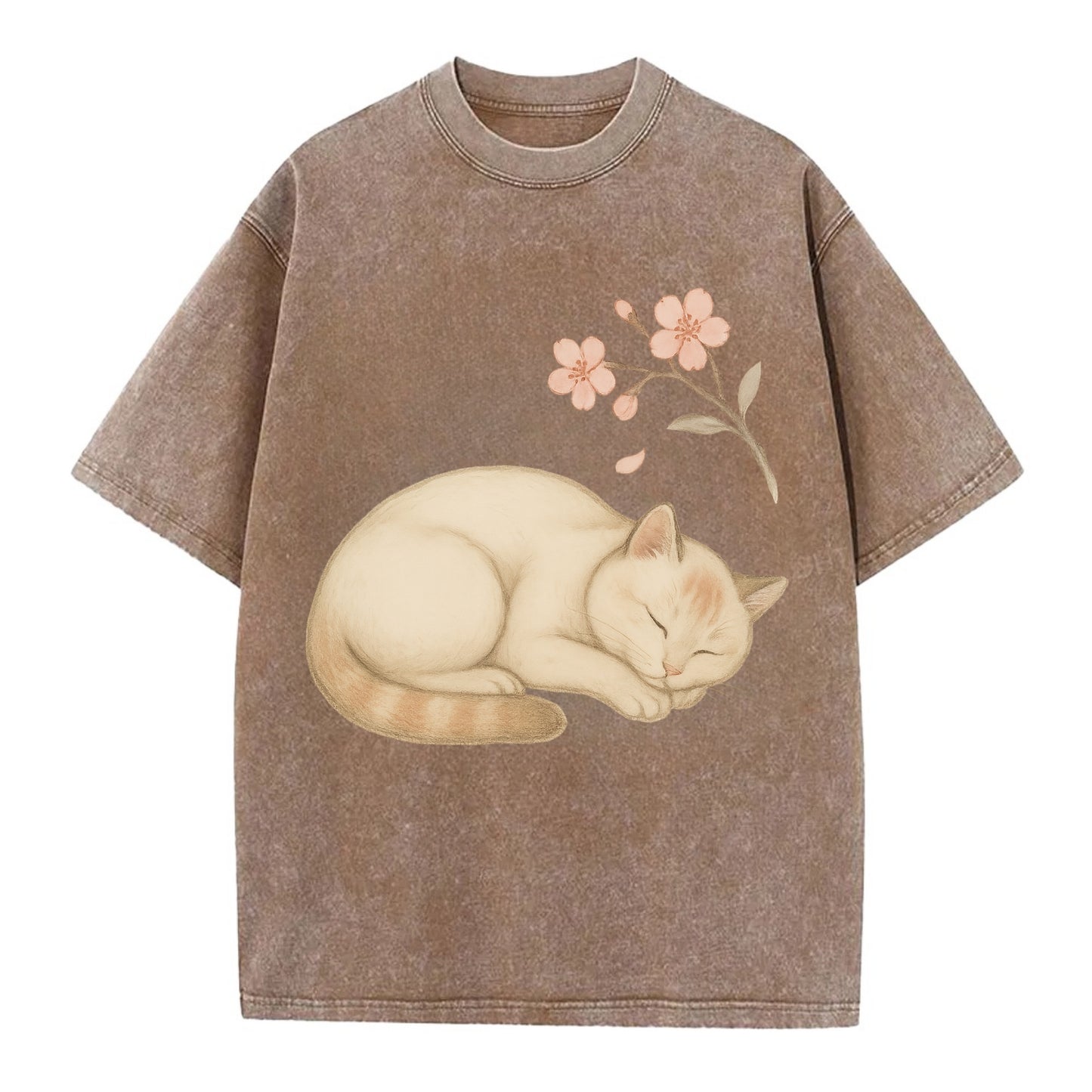 Zen Garden Cat  - Vintage T-shirt - Brown
