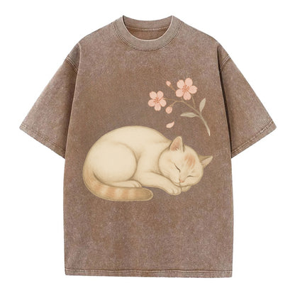 Zen Garden Cat  - Vintage T-shirt - Brown