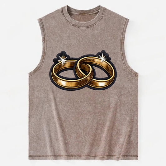 WEDDING RINGS - interlocked bands in gold , marriage - Vintage Washed Tank - Brown
