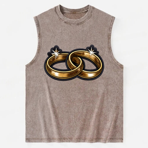 WEDDING RINGS - interlocked bands in gold , marriage - Vintage Washed Tank