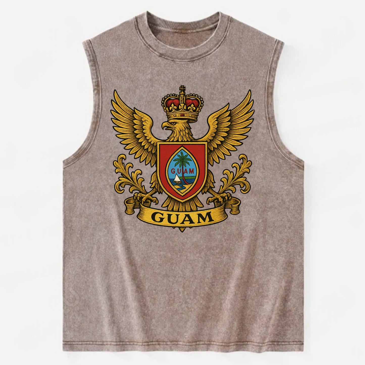 Guam Heritage Badge  - Vintage Washed Tank - Brown