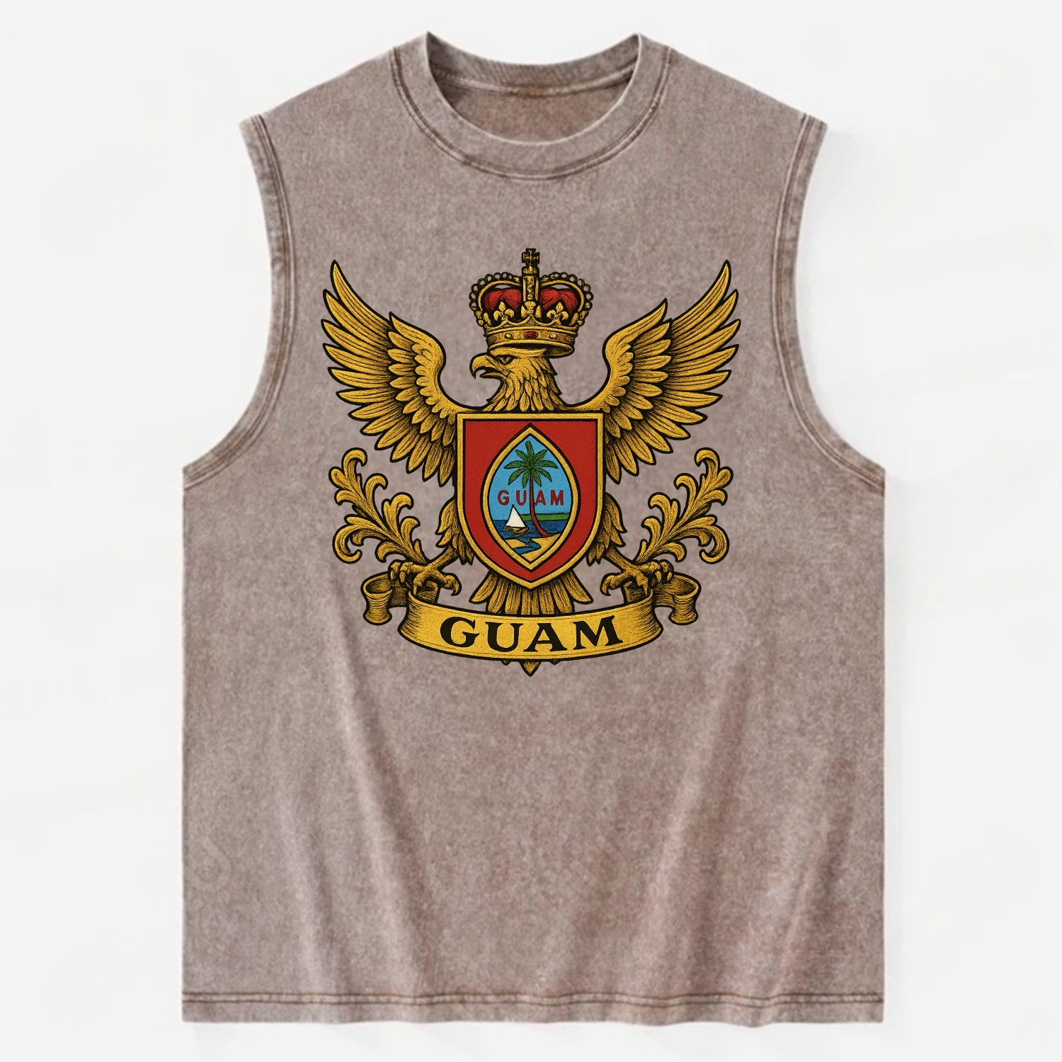 Guam Heritage Badge  - Vintage Washed Tank - Brown
