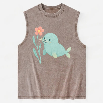 Mint Seal Pup - Vintage Washed Tank - Brown
