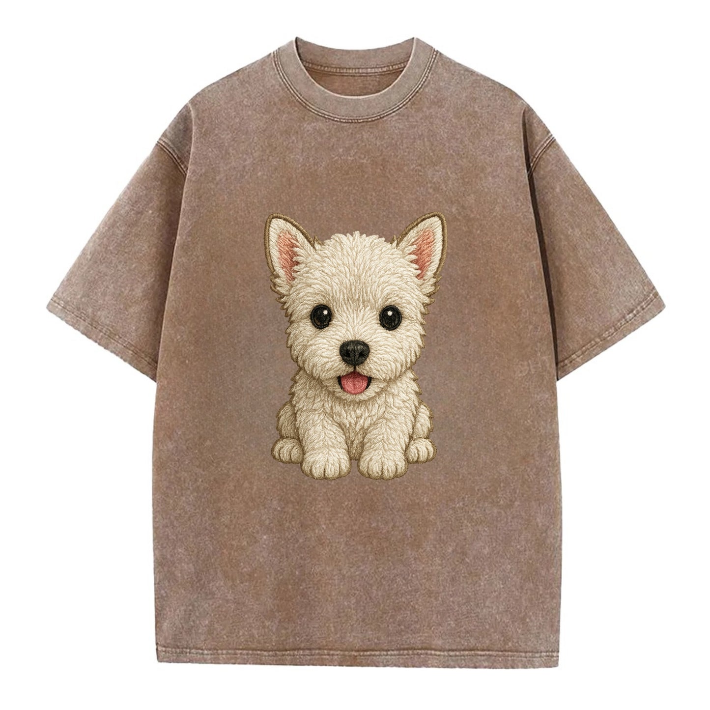 Baby West Highland White Terrier Puppy - all white, pointed ears, dark eyes, - Vintage T-shirt - Brown