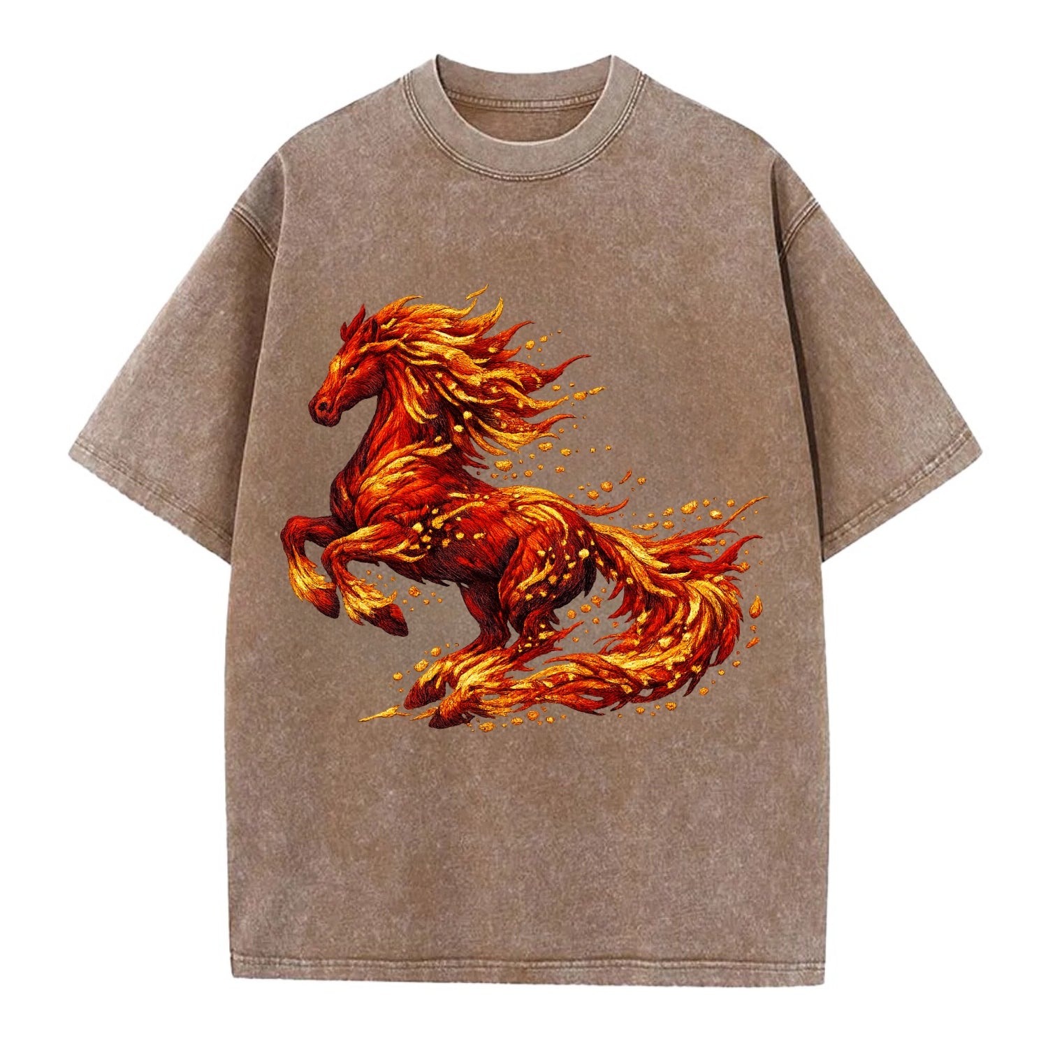 EMBER RISING | Sparks forming into horse shape | Particles of fire | Energy - Vintage T-shirt - Brown