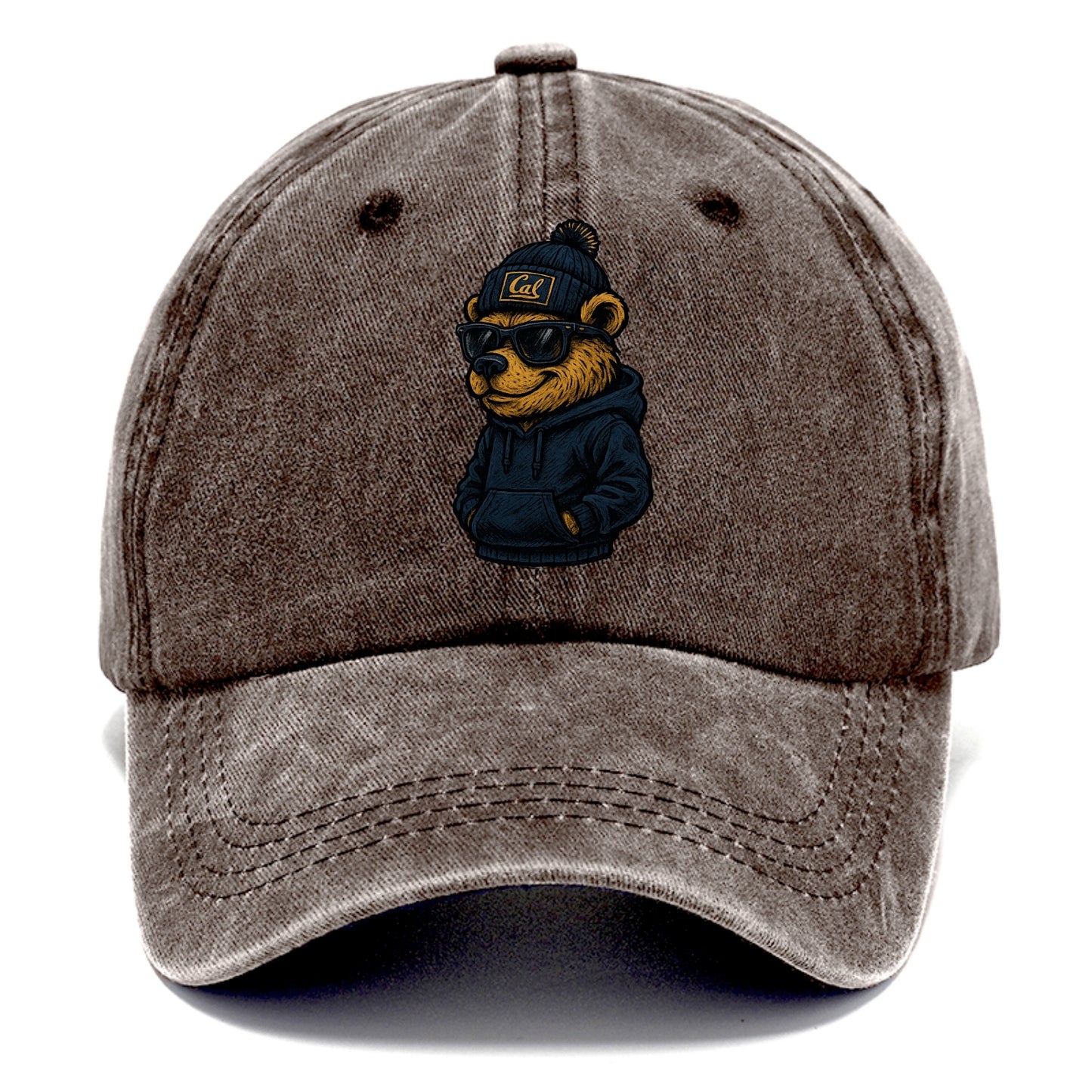 Berkeley Bear wearing Cal beanie with script patch - Classic Cap - Brown