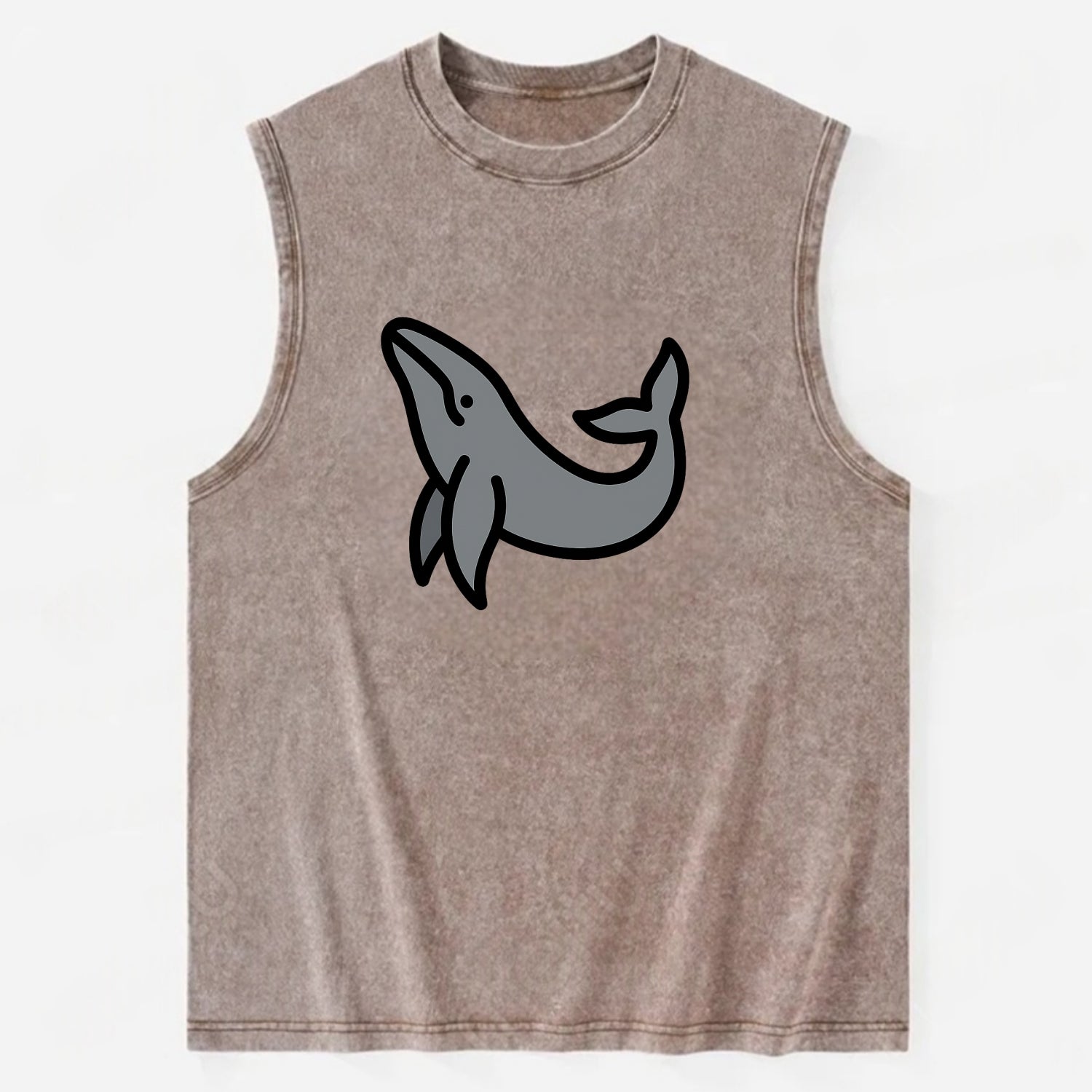 Humpback Whale - Gray breaching pose flat side profile - Vintage Washed Tank - Brown