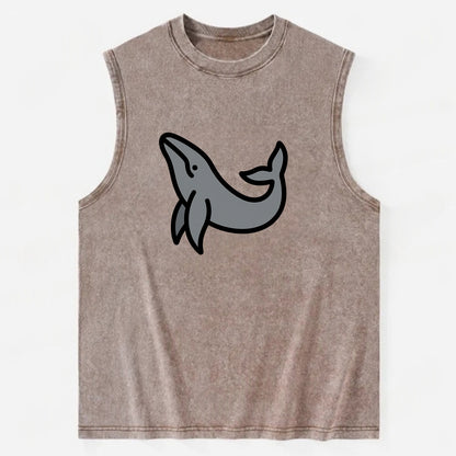 Humpback Whale - Gray breaching pose flat side profile - Vintage Washed Tank - Brown