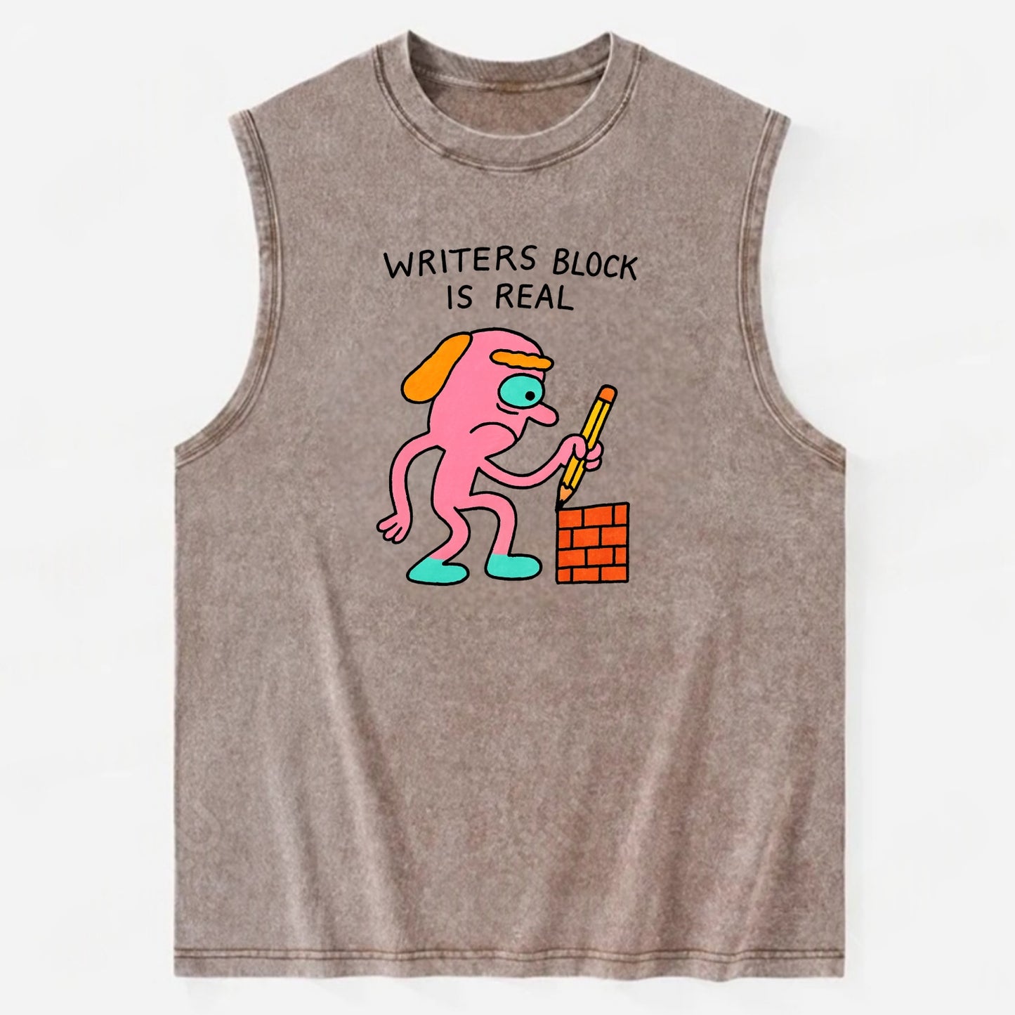 WRITERS BLOCK IS REAL | Brick wall with pencil - Vintage Washed Tank - Brown