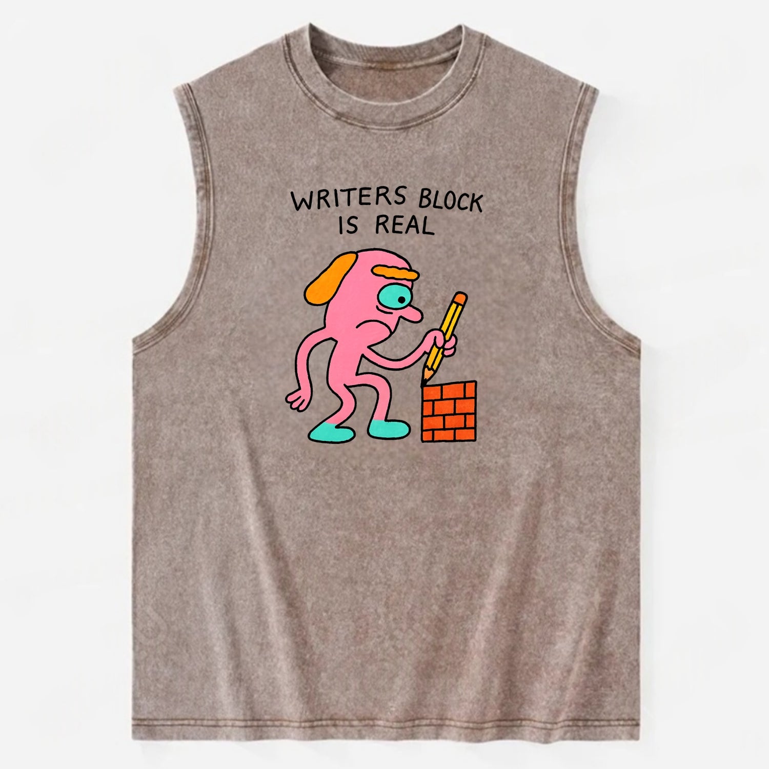 WRITERS BLOCK IS REAL | Brick wall with pencil - Vintage Washed Tank - Brown