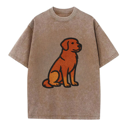 Nova Scotia Duck Tolling Retriever - Red embroidered pose - Vintage T-shirt - Brown