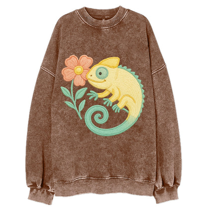 Yellow Chameleon - Vintage Sweatshirt - Brown