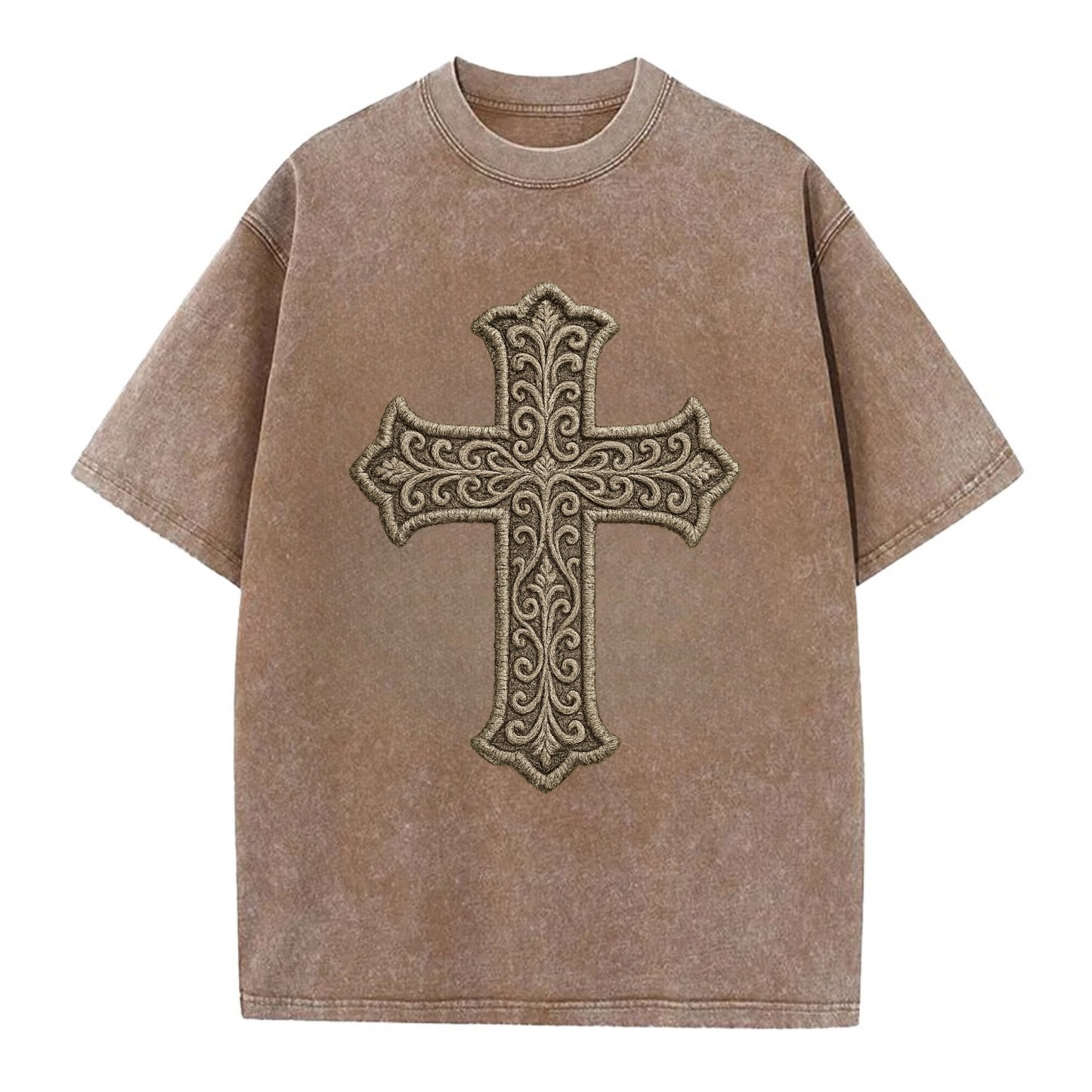 Filigree Cross  - Vintage T-shirt - Brown