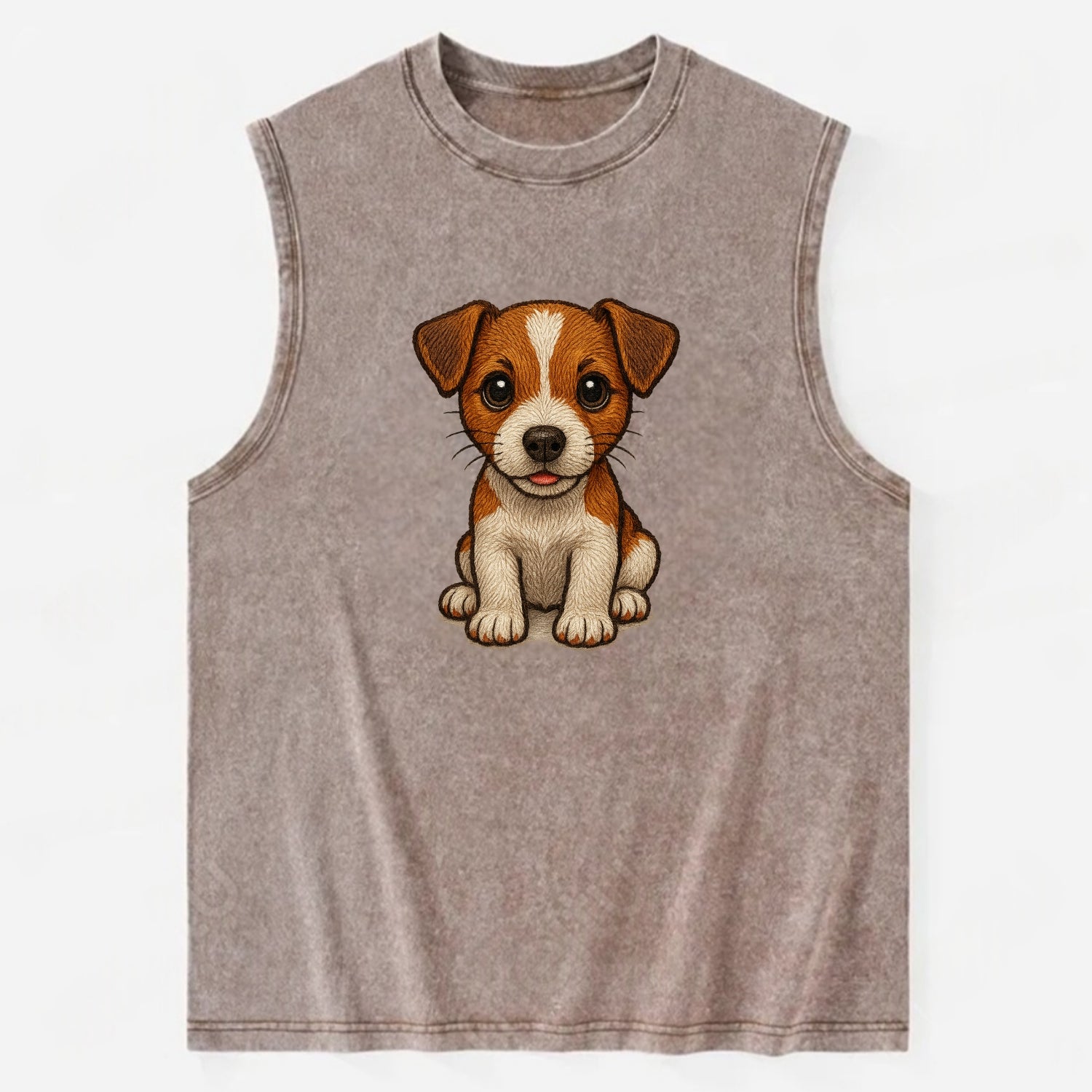 Baby Jack Russell Terrier Puppy - white with markings, alert ears, energetic - Vintage Washed Tank - Brown