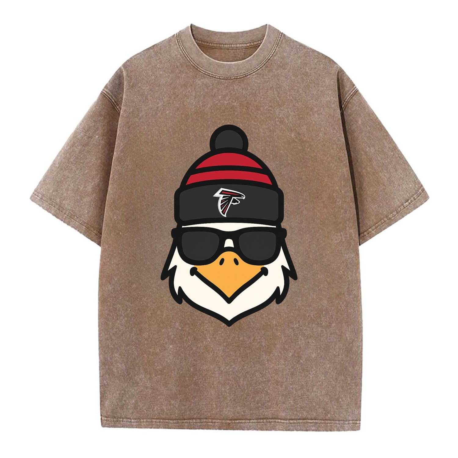 Atlanta Falcon wearing Falcons red and black beanie with pom pom and wayfarer - Vintage T-shirt - Brown