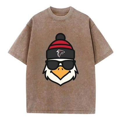 Atlanta Falcon wearing Falcons red and black beanie with pom pom and wayfarer - Vintage T-shirt - Brown