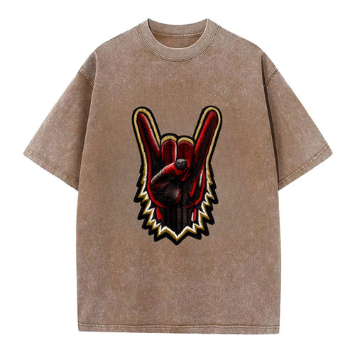 ROCK HAND HORNS - devil horns hand gesture in black and red , metal music - Vintage T-shirt
