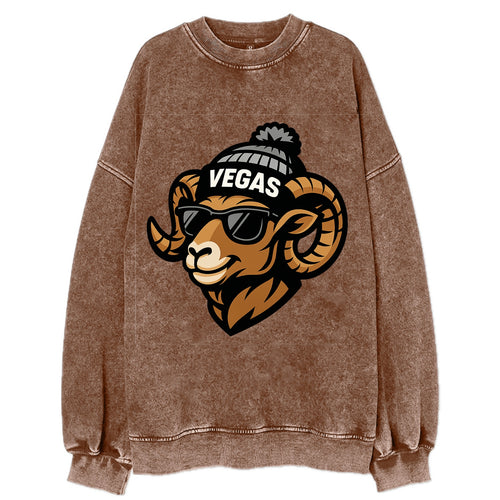 Vegas Desert Bighorn wearing Raiders silver and black beanie with pom pom and - Vintage Sweatshirt