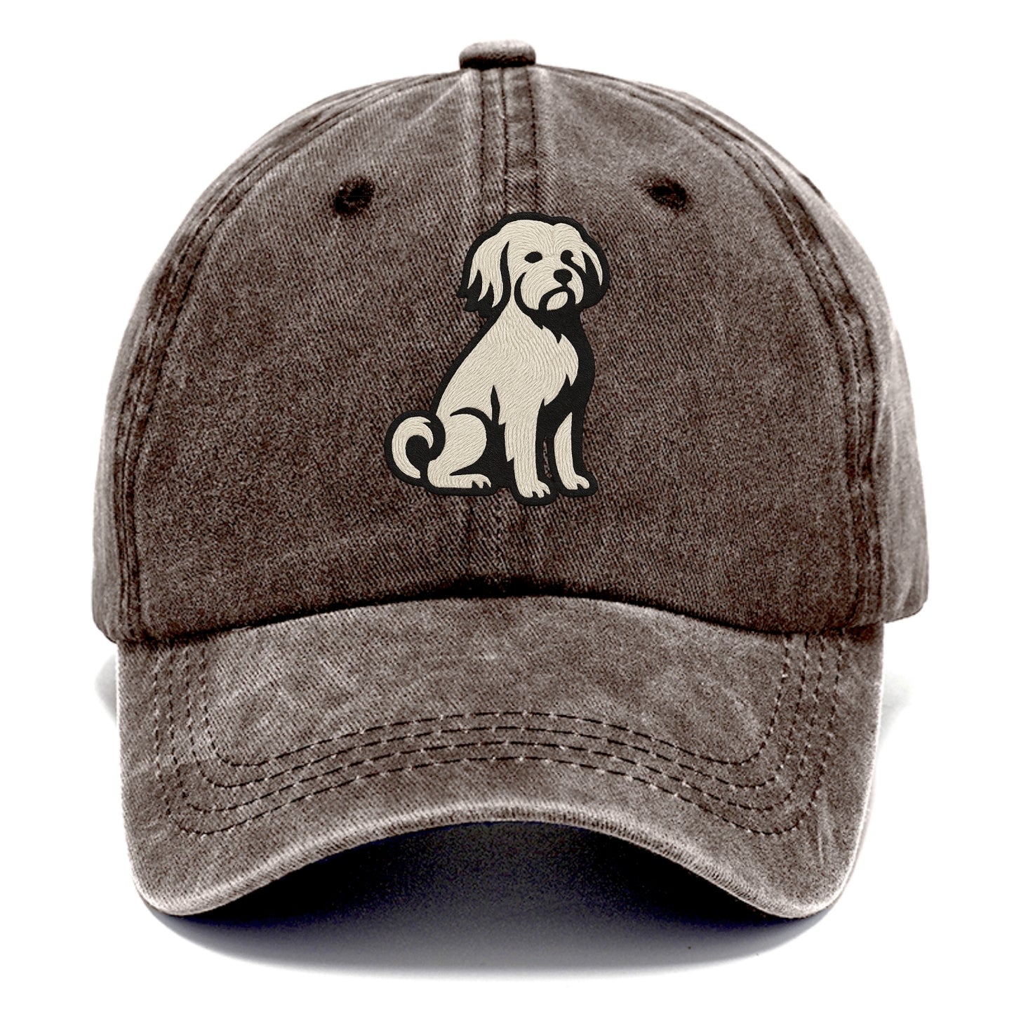 Löwchen - Little Lion Dog white embroide - Classic Cap - Brown