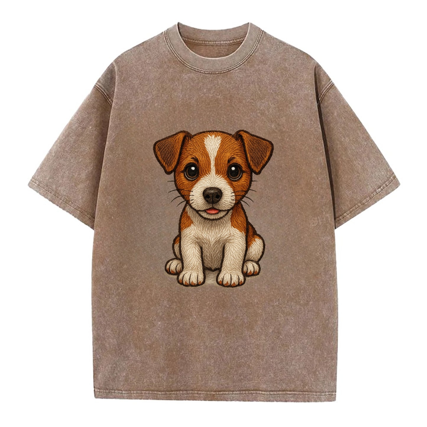 Baby Jack Russell Terrier Puppy - white with markings, alert ears, energetic - Vintage T-shirt - Brown