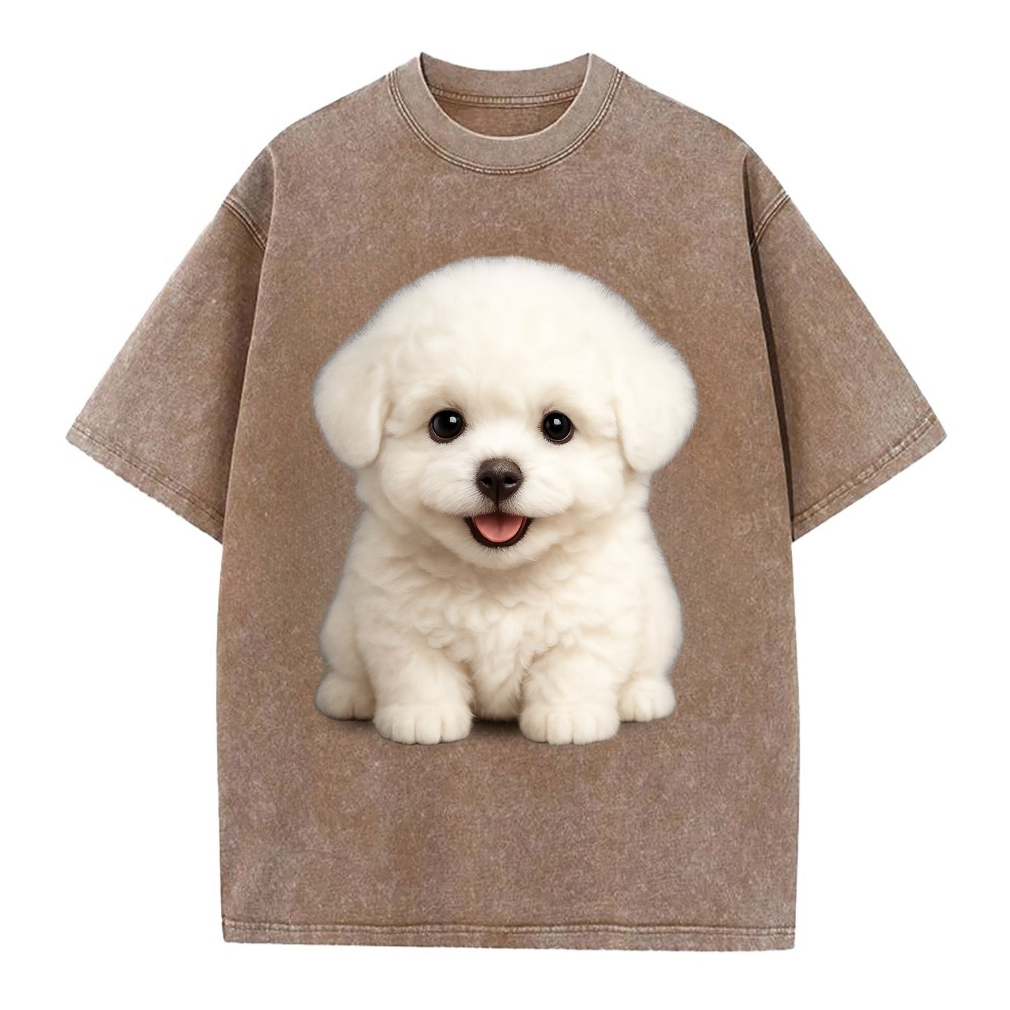 Baby Bichon Frise Puppy - white puffy cloud, dark eyes, happy expression, - Vintage T-shirt - Brown