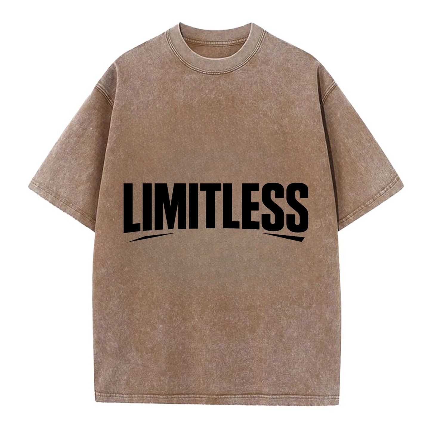 Bold typography design - "LIMITLESS" - no boundaries, infinite potential - Vintage T-shirt - Brown