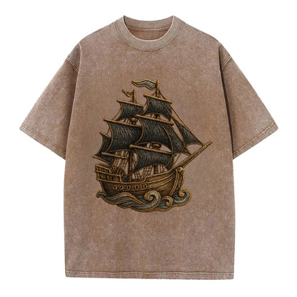 Pirate Ship  - Vintage T-shirt - Brown