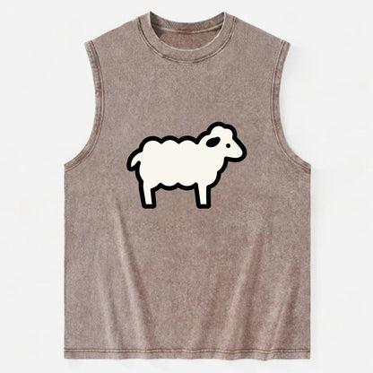 Sheep - White fluffy wool flat side profile - Vintage Washed Tank - Brown