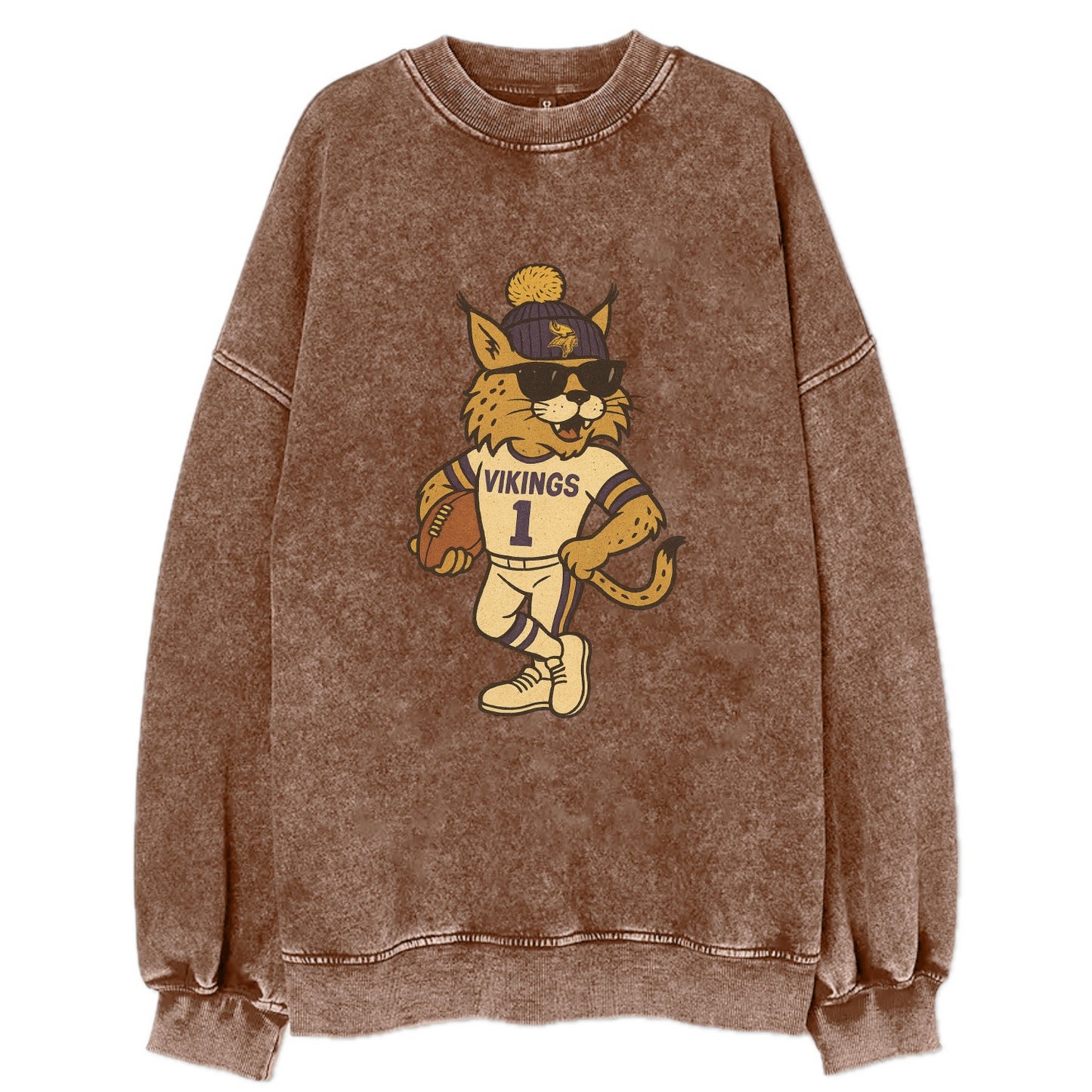 Minneapolis Lynx wearing Vikings beanie with Norse patch and wayfarer - Vintage Sweatshirt - Brown