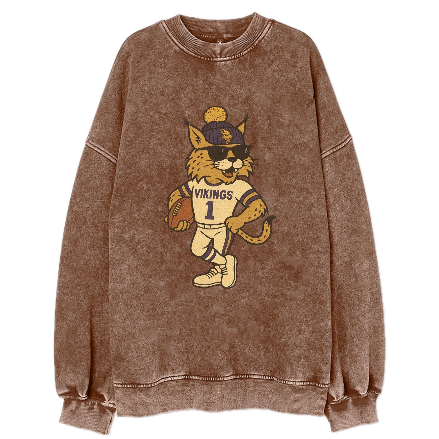 Minneapolis Lynx wearing Vikings beanie with Norse patch and wayfarer - Vintage Sweatshirt - Brown