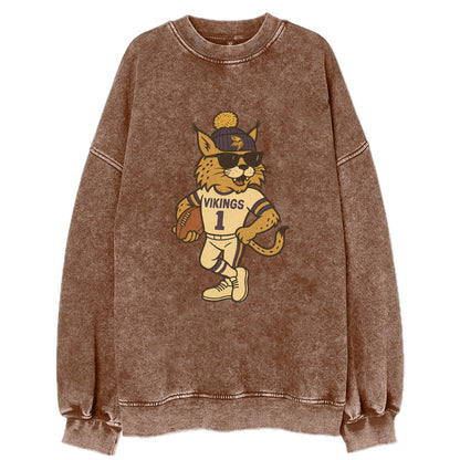 Minneapolis Lynx wearing Vikings beanie with Norse patch and wayfarer - Vintage Sweatshirt - Brown