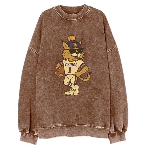 Minneapolis Lynx wearing Vikings beanie with Norse patch and wayfarer - Vintage Sweatshirt