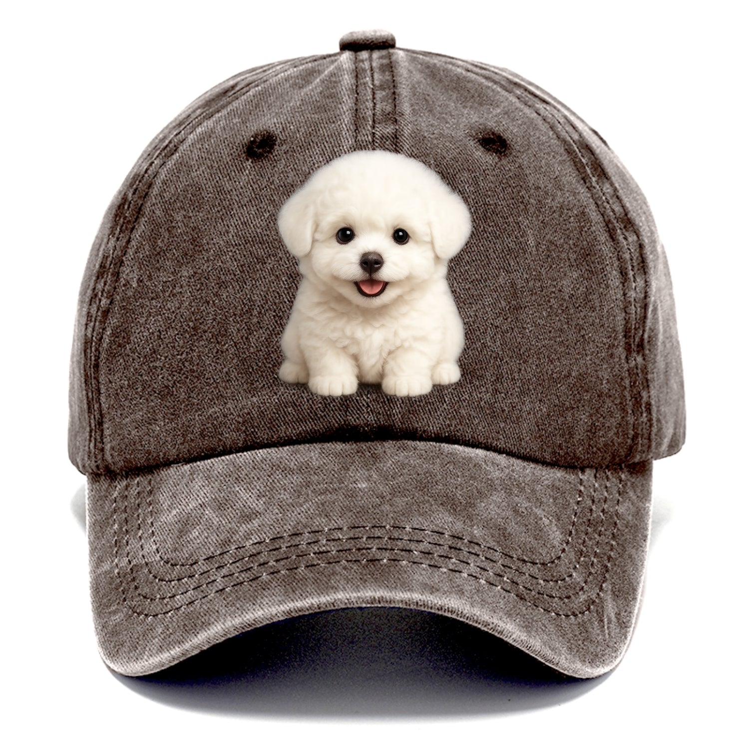 Baby Bichon Frise Puppy - white puffy cloud, dark eyes, happy expression, - Classic Cap - Brown