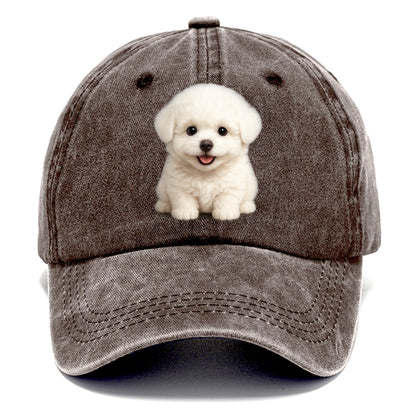 Baby Bichon Frise Puppy - white puffy cloud, dark eyes, happy expression, - Classic Cap - Brown