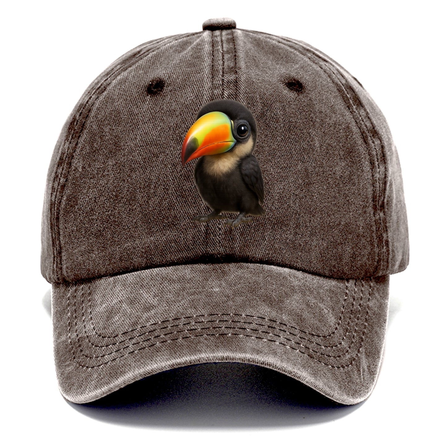 Baby Toucan - oversized colorful beak, black feathers, bright eyes, front-facing, - Classic Cap - Brown