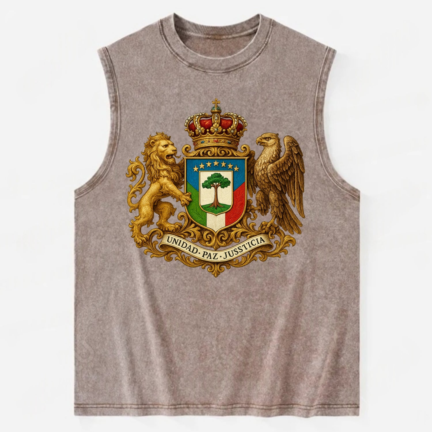 Equatorial Guinea Silk Cotton Tree Emblem - Vintage Washed Tank - Brown