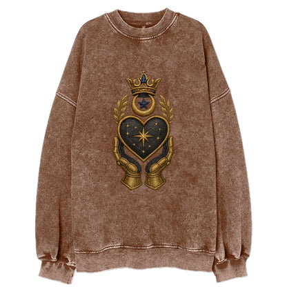 Crowned heart with Art Deco sunburst crown and geometric filigree hands - Vintage Sweatshirt - Brown