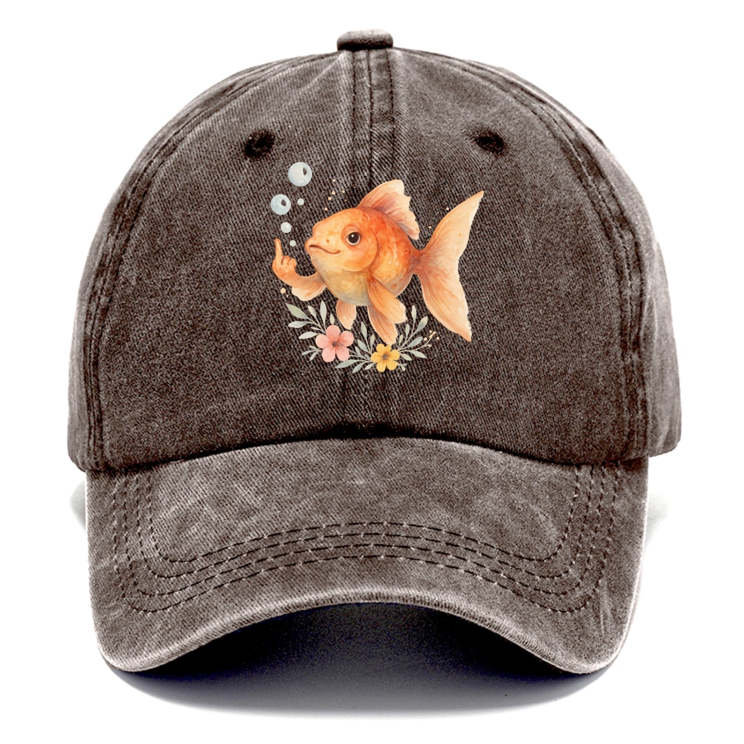 chubby goldfish blowing bubbles, one fin extended like middle finger - Classic Cap - Brown
