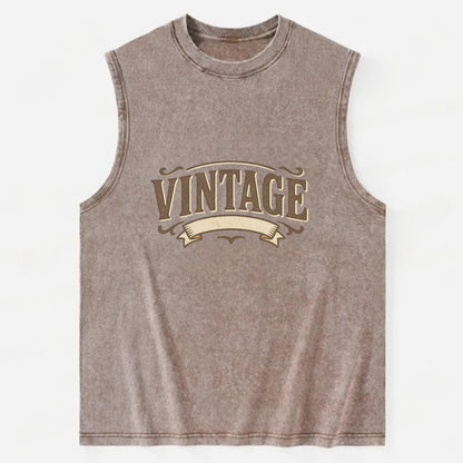 Bold typography design - "CENTERED" - aligned, focused, balanced within - Vintage Washed Tank - Brown