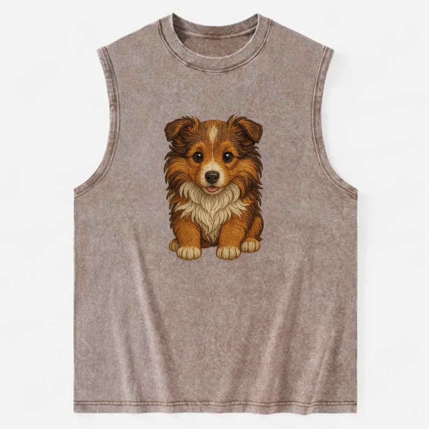 Baby Shetland Sheepdog Puppy - mini collie look, flowing mane, intelligent - Vintage Washed Tank - Brown