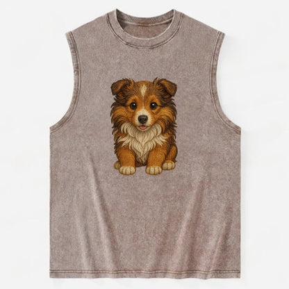 Baby Shetland Sheepdog Puppy - mini collie look, flowing mane, intelligent - Vintage Washed Tank - Brown