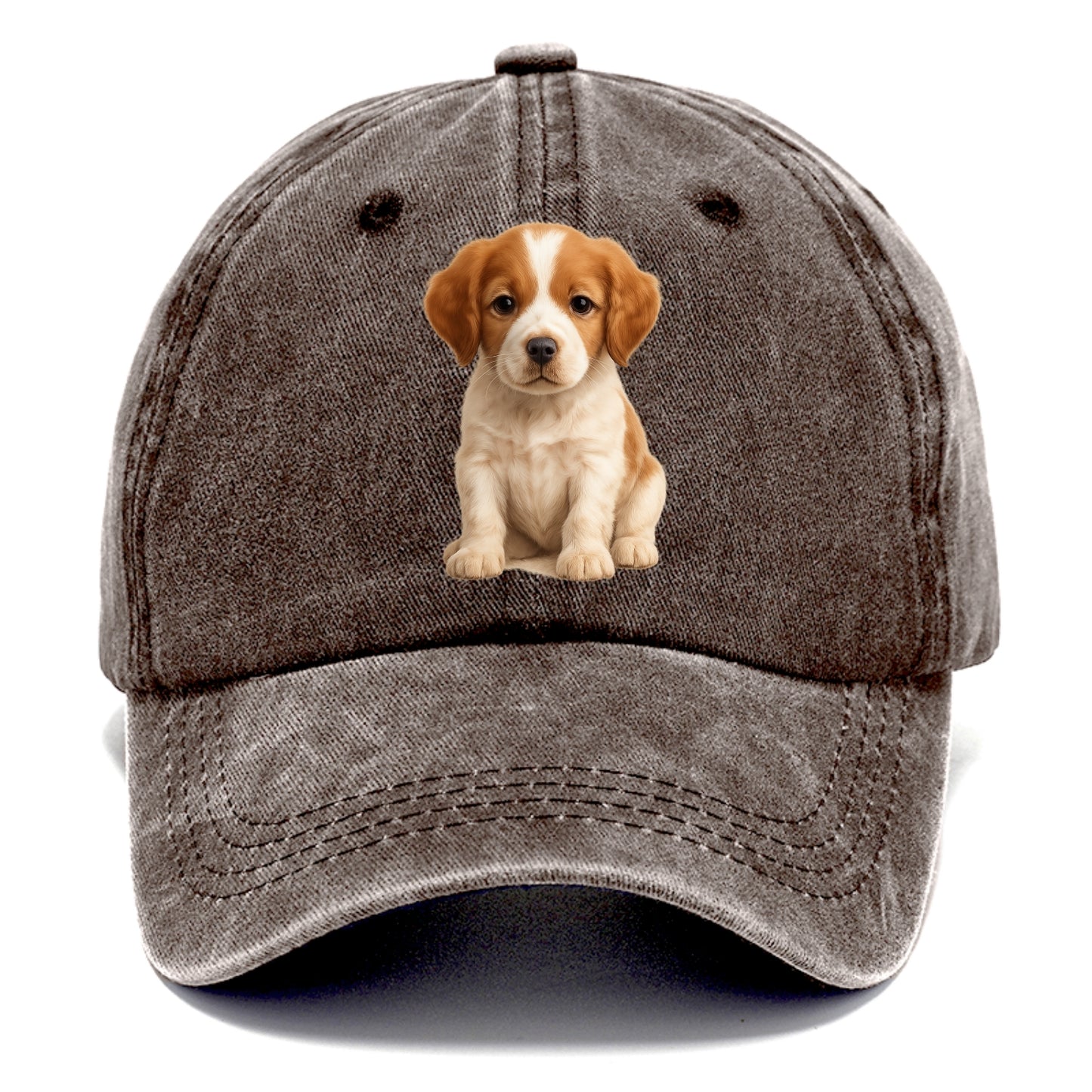 Baby Brittany Puppy - orange and white, compact, bright eyes, feathered, - Classic Cap - Brown