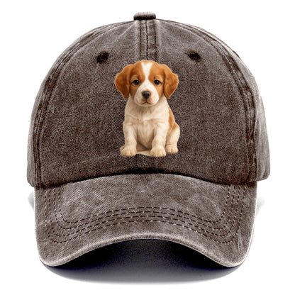 Baby Brittany Puppy - orange and white, compact, bright eyes, feathered, - Classic Cap - Brown